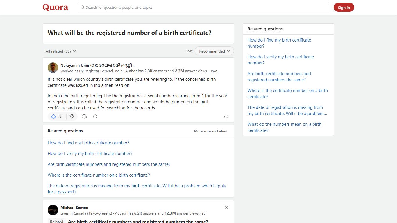 What will be the registered number of a birth certificate?